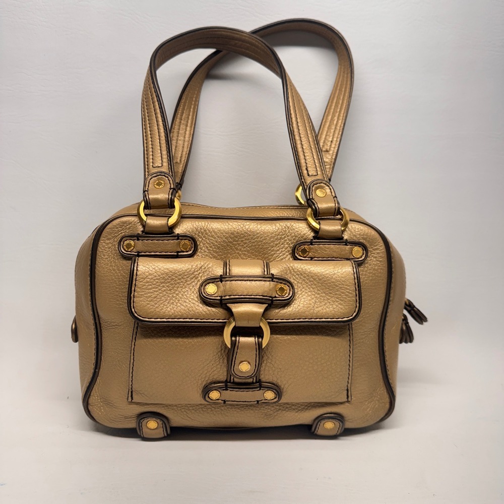 Ellen Tracy Satchel Bag Womens Small Gold Leather Metallic Y2K Glam Chic
